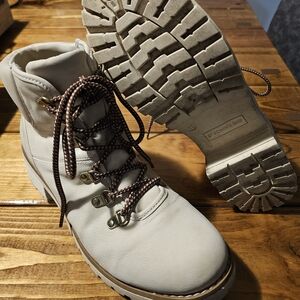 White Lace-Up Ankle Boots